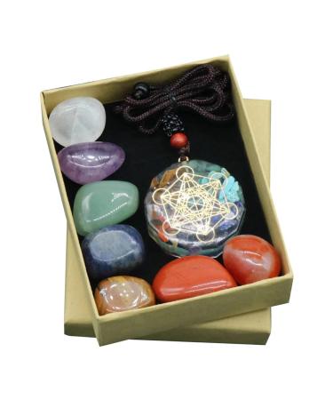 Mautacly Seven Chakra Set Natural Aura Mixed Crystal Home Decoration Healing Polished Gemstone Collection Amulet Necklace
