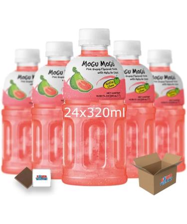 Mogu Mogu Flavored Drinks 24x320ml PINK GUAVA - Nata De Coco Juice - Refreshing Taste - Fun Drinking During Hot Summers Or Take Them On Trips & Picnics Boxed Treatz Pink Guava 24