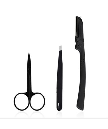 3 in 1 Eyebrow Shaping Tools Set | Stainless Steel Brow Grooming Kit with Tweezers Scissors Eyebrow Razor for Women and Men