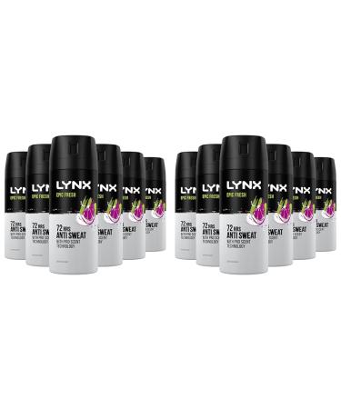 Lynx Epic Fresh 72-hour protection against odour and wetness Anti-perspirant Deodorant aerosol with a grapefruit & tropical pineapple scent 150 ml pack of 12 150 ml (Pack of 12)
