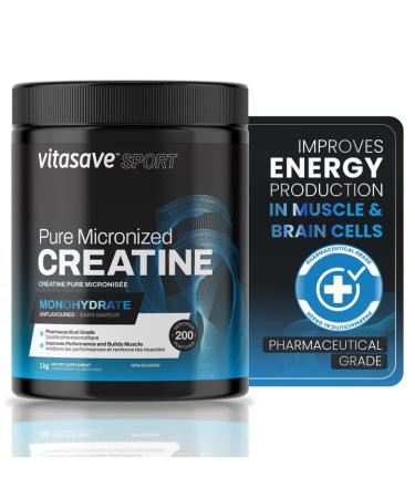 Vitasave Creatine Monohydrate Powder - Creatine Supplement For Performance & Muscle Gains - Pure & Ultra-Fine Powder for Enhanced Absorption - Fitness Essential for Athletes & Bodybuilders - Made in Canada (1000g)