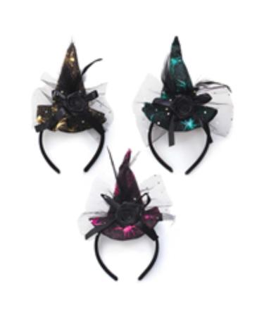 1x Random Halloween Headbands Spider Witch Hats Headwear Mesh design Flower tied with Ribbon Halloween Wizard Headdress Cosplay Dress Up Party Supplies Accessories Girl Women