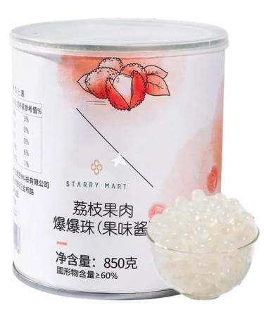 Starry Mart Doking Canned Popping Boba 850g - Boba Ball with Fruit Pulp Sauce for Bubble Tea Dessert Topping (Lychee)