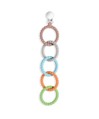 Vicloon Baby Teething Rings Clip Silicone Baby Teething Toys Set Cooling and Soothing Teething Toys Soothing & Teething Toy Safe Teething Ring for Newborn Infant (Blue) Grey/Orange/Blue/Green