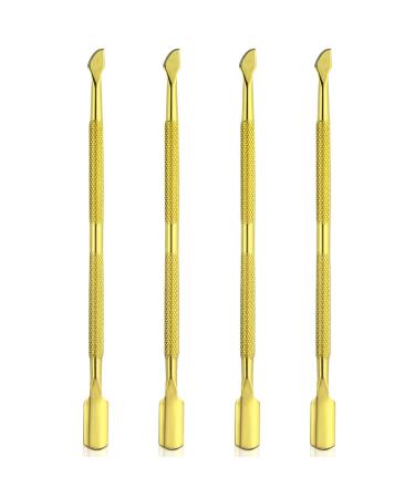 4 Pieces Nail Cuticle Pusher Stainless Steel Nail Polish Cuticle Remover Double Ended Manicure Nail Pedicure Tool Metal Cuticle Peeler Scraper for Fingernails and Toenails (Gold) 4P Gold