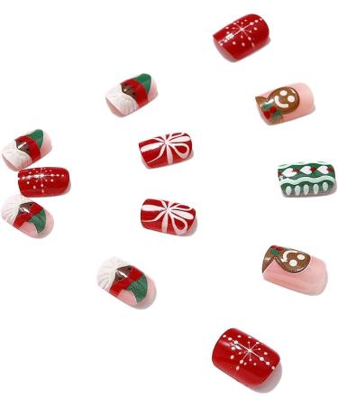 Brishow Christmas False Nails - Snow Press on Nails | Christmas Tree Stick on Nails | Antler Short Red Fake Nails - 24pcs for Women and Girls - Buy Online on SooperMarket.com