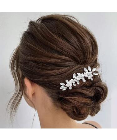 Brishow Silver Rhinestone Wedding Hair Comb with Pearl - Bridal Hair Accessories for Women and Girls - Buy Online on SooperMarket.com