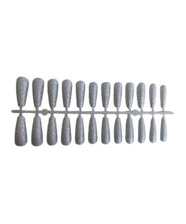 Dajidafu 24 Pieces False Nails Full Cover T-shaped Extra Long Press on Coffin Style Nail Tips DIY Supplies for Home Salon silver