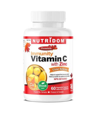 Nutridom Timed-Release Vitamin C (850 mg) with Zinc Bisglycinate (15 mg) and Copper Bisglycinate (1000 mcg) | Non-GMO Free of Gluten Soy & Dairy (60 Vegetable Capsules)