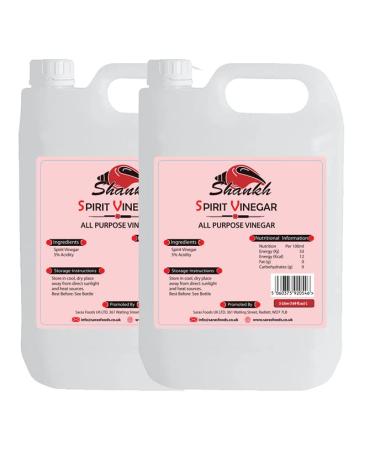 Shankh All Purpose Distilled White Spirit Vinegar 5L for Cleaning Pickling Marinating & Cooking (Pack of 2) - Produced in The UK