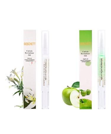 2PCS Cuticle Oil Pens for Nail Care Cuticle Revitalizer Oil Pen with Soft Brush Cuticle Oil to Prevent Nail Cracking and Dry (Lily & Apple Flavor) Lily & Apple Flavors