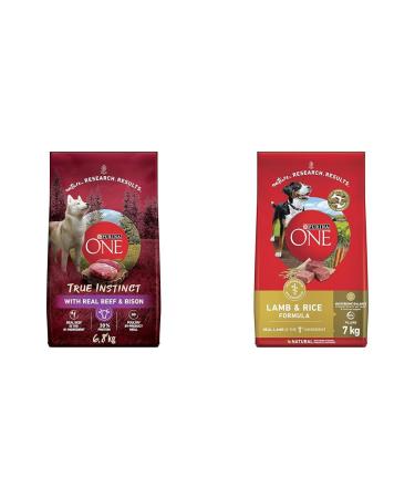 Purina ONE True Instinct High Protein Dry Dog Food Beef & Bison - 6.8 kg Bag & Purina ONE Dry Dog Food Lamb & Rice - 7 kg Bag