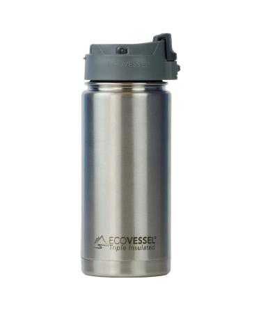 EcoVessel Perk Vacuum Insulated Coffee Tumbler and Tea Bottle, Stainless Steel Travel Infuser with Strainer and Push-Button Lid One Size Silver Express