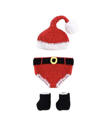 PythJooh Newborn Baby Christmas Knitted Costumes Infant Girl Boy Crochet Shorts + Beanie Hat + Booties Photo Props Set