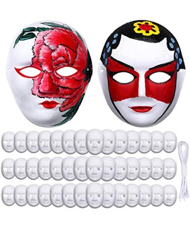 50 Pieces DIY Full Face Masks White Craft Masks Plain Paper Mache Mask to Decorate Pulp Blank Paintable Masks Costume Craft Mask for Women Masquerade Halloween Cosplay Dance Art Party