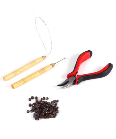 Buy FILFEEL Hair Extension Kit - 100PCS Dark Brown Silicone Beads Microrings Hook Needle Pull Loop & Plier Tool for Seamless Extensions - Buy Online on SooperMarket.com