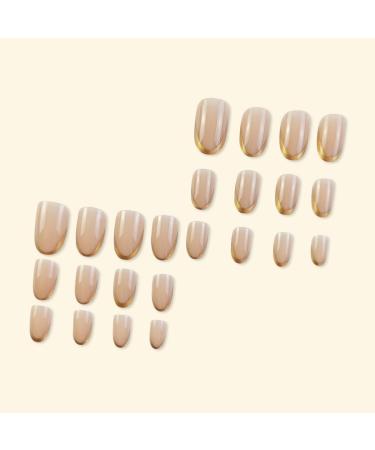 24 Pcs Gold French Tip Press On Nails - Short Oval Full Cover Fake Nails for Women & Girls - Nude Glossy Artificial Finger Manicure - Buy Online on SooperMarket.com