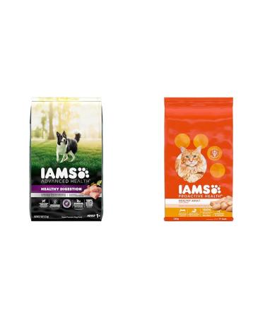 IAMS Advanced Health Dog Food Dry Healthy Digestion Adult Chicken & Whole Grain Recipe 12.2kg (27LB) Bag & Proactive Health Healthy Adult Dry Cat Food with Chicken 7.26kg Bag 12.2 kg (Pack of 1) Dog Food + Adult Dry Cat Food