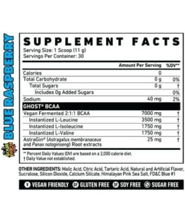 GHOST BCAA Amino Acids 30 Servings - Sour Patch Kids Blue Raspberry Blue Raspberry 30 Servings (Pack of 1) - Buy Online on SooperMarket.com