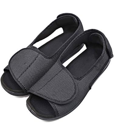 MEJORMEN Womens Diabetic Shoes Edema Comfortable Sandal Open Toe Extra Wide Width Roomy Adjustable Touch Close Strap House Slippers for Swollen Feet Arthritis Elderly Mother Woman 8 Comfort/Black