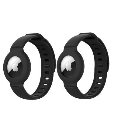 (2 Pack) Kids / Adults Anti-Lost Bracelet for AirTag, iZi Way Soft Silicone Wristband Watch Band Protective Case Cover Holder for Apple Air Tag Tracker - Black