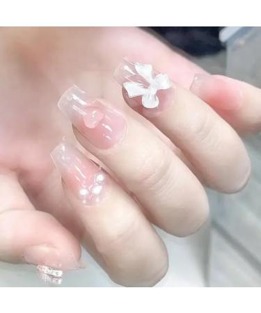 Cute Pink Sweet Princess Removable Handmade Wear Nail Art Vitality Girl Short Fake Nails Blush Bow Nail Patch (Color : XS) - Buy Online on SooperMarket.com