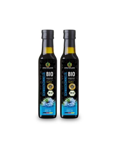 Herbal land organic black cumin oil 2x250ml (500ml) unfiltered gently cold -pressed - rich in thymochinone (thymoquinon) - freshening: fresh milling daily directly from our Hessian oil mill