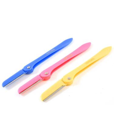 Ruilogod 3pcs Tri Color Handle Makeup Tool Folded Eyebrow Shaper Razor Shaver