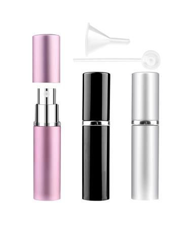 Zingo 3 pieces 6ml perfume dusty Refillable travel mini portable empty spray bottle aluminum pocket caterpillar perfume atomizer bottles with funnel and pipette silver black pink