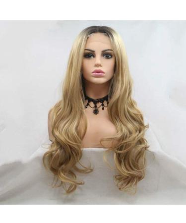 SHIYID Long Blonde Wavy Wig with Dark Roots - Synthetic Lace U Part Wig for Women | Heat Resistant Hair - Buy Online on SooperMarket.com