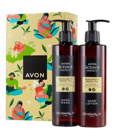 Avon Senses Essence Bergamot & Green Tea GIFT BOXED & Sealed Hand Care Duo - 195ml Hand Wash + 195ml Hand Lotion