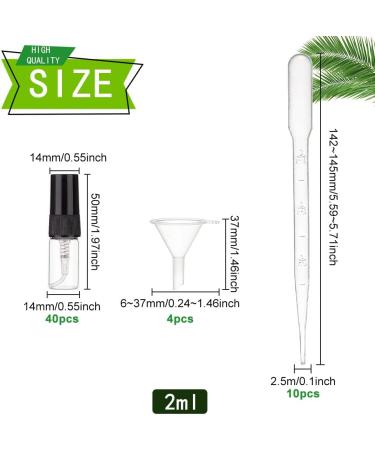 Benecreate 40 Pack 2ml Mini Spray Bottles - Refillable Sample Bottles for Perfume Lotion & Travel - Includes 10 Pipettes & 4 Funnels - Perfect for On-the-Go Use - Buy Online on SooperMarket.com