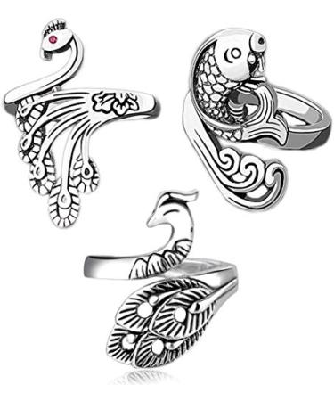 3 Pieces Adjustable Knitting Loop Crochet Loop Ring Knitting Accessory  Yarn Guide Finger Knitting Thimble  Peacock Open Finger Ring  Fish Ring  Adjustable Braided Ring for Faster Knitting