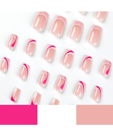 24 PCS French Tips Press on Nails Medium Length Glossy Pink White False Nails - Full Cover Design for Women, Girls, Party & Salon - Buy Online on SooperMarket.com