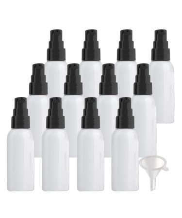 ZEOABSY 12 Pieces 50 ml White Lotion Bottles with Black Pump 50ml Empty PET Plastic Lotion Pump Bottle Cosmetic Gel Travel Container for Cosmetic Make up Cleaning + 2 x Funnel White 50 ml