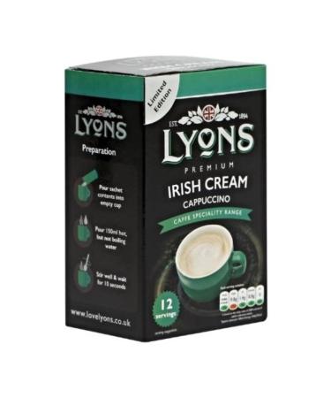 Lyons Premium Instant Coffee Bag Sachets | FabFinds Assorted Gift Mug (Irish Cream Cappuccino 8X 12Sachets)