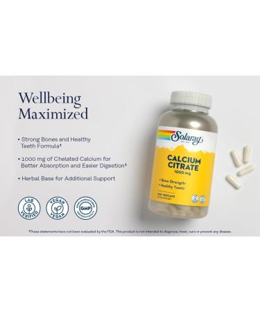 SOLARAY Calcium Citrate 1000mg | Bone Strength & Healthy Teeth | Dietary Supplement | Vegan Lab Verified | 240 Vegetarian Capsules - Buy Online on SooperMarket.com