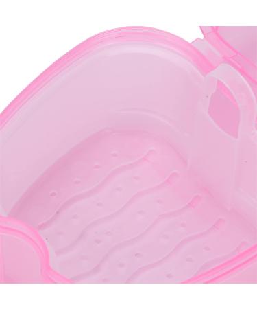 Denture Container with Sieve - Pink Retainer Cleaner & Soaking Cup for Braces | Durable Denture Bath for Cleaning & Storage - Buy Online on SooperMarket.com