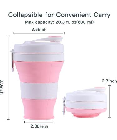 YEEWORIG 600ml Collapsible Travel Cup with Lid & Straw - Pink | Leak-Proof Portable Camping Mug/Silicone Water Bottle for Hot & Cold Drinks - 20.3 oz - Buy Online on SooperMarket.com