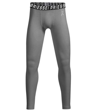 PRIESSEI Boys Compression Leggings Youth Sports Tights Athletic Baselayer Pants for Running Soccer Basketball Baseball Gray 7-8