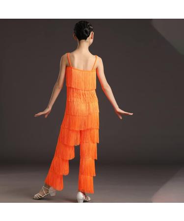 Adult Women's Fringe Latin Dance Pants - Black Tassel Performance Costume - Orange - Medium - Buy Online on SooperMarket.com