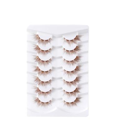 7 Pairs Natural Wispy Fake Eyelash DIY Brown Lashes Halloween Brown False Eyelashes Clear Band Manga Lashes Decorative Anime Eyelashes