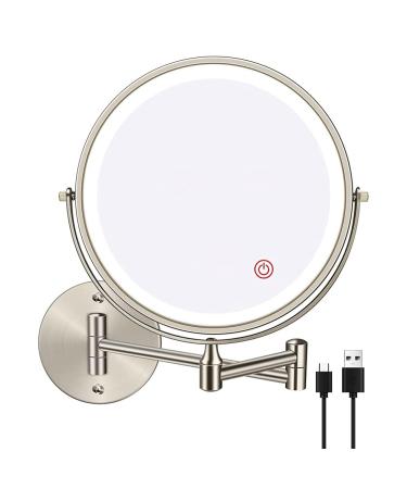 QUR 8In Chargeable Vanity/Bathroom Double Side Mirror 1X/10X Enlarge LED&3Color Temp Touch Screen 360 Rotat C