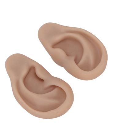 Silicone Ear Model Reusable Practice Experience Artificial Ear Model Easy to Wear for Ear Piercing (Dark Skin Color)