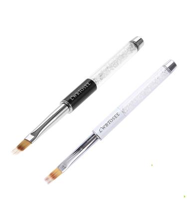 LWBTOSEE 2pc Nail Ombre Brush Nail Art Painting Pen Brush UV Gel Polish Gradient Color Rhinestone Crystal Acrylic Nail Drawing(Black&White)
