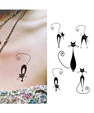 Oottati Small Cute Temporary Tattoo Kitten Cat Neck Hand (Set of 2)