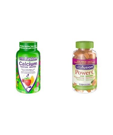 Vitafusion Calcium + Power C Adult Vitamin Gummies Bundle | Bone & Immune Support 250 Count (3-Month Supply) Gummies + Power C Adult Vitamin Gummies