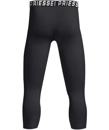 PRIESSEI Youth Boys' Compression Pants - Black Medium | Kids Running Leggings for Sports, Football, Basketball | Baselayer 3/4 Length - Buy Online on SooperMarket.com