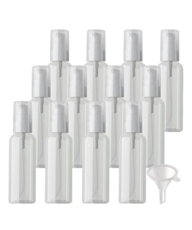 ZEOABSY 12 Pieces 100 ml Transparent Lotion Bottles with White Pump 100ml Empty PET Plastic Lotion Pump Bottle Cosmetic Gel Travel Container for Cosmetic Make up Cleaning + 2 x Funnel Transparent 100ml