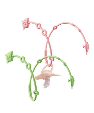 Silicone toy belt long-lasting light toy clips stroller belt hungry toys baby pacifier toy holder odorless silicone stroller chain adjustable silicone pacifier clip Rosa+green